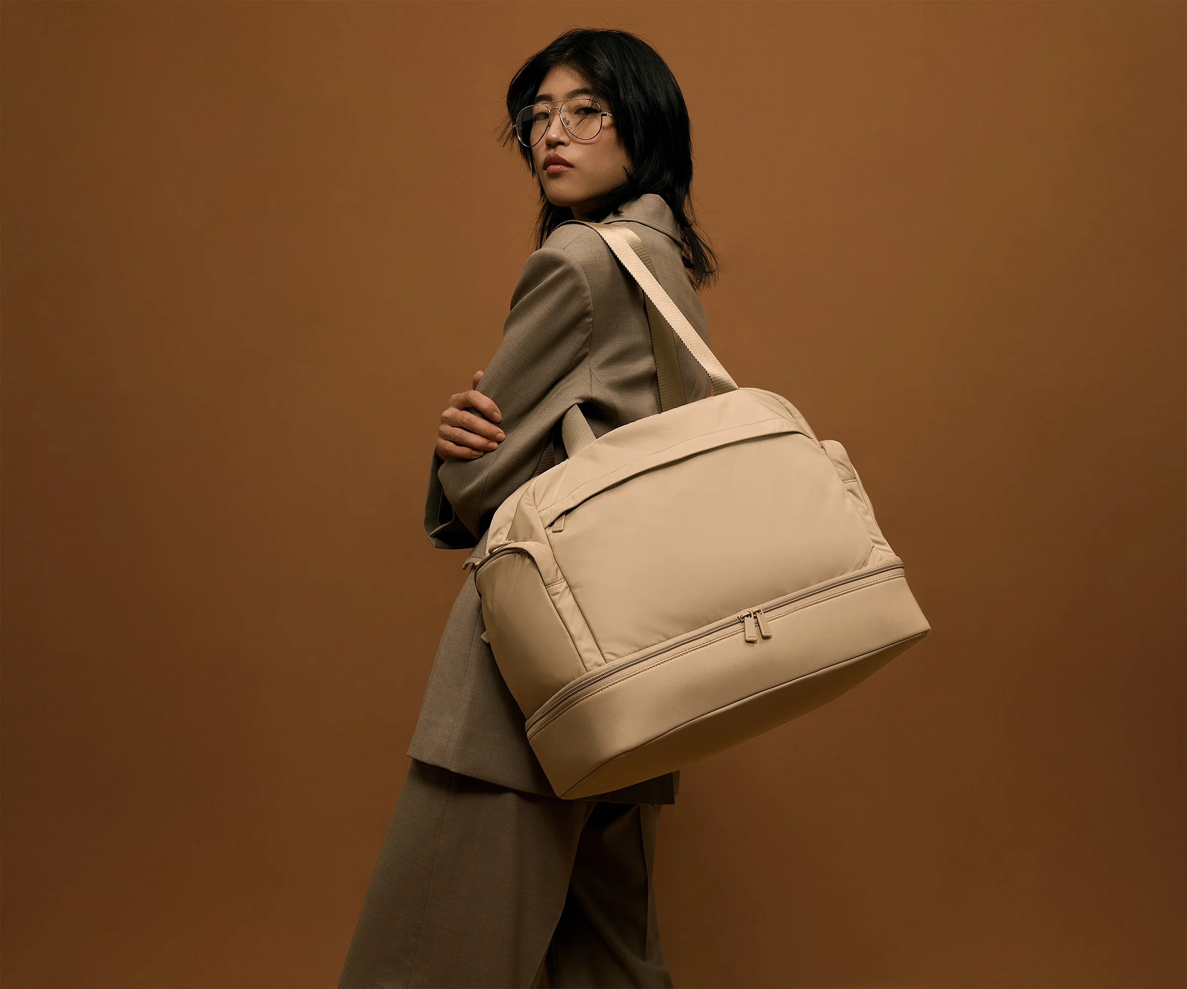 Featherlight Overnight Bag in Camel Brown - Image 2